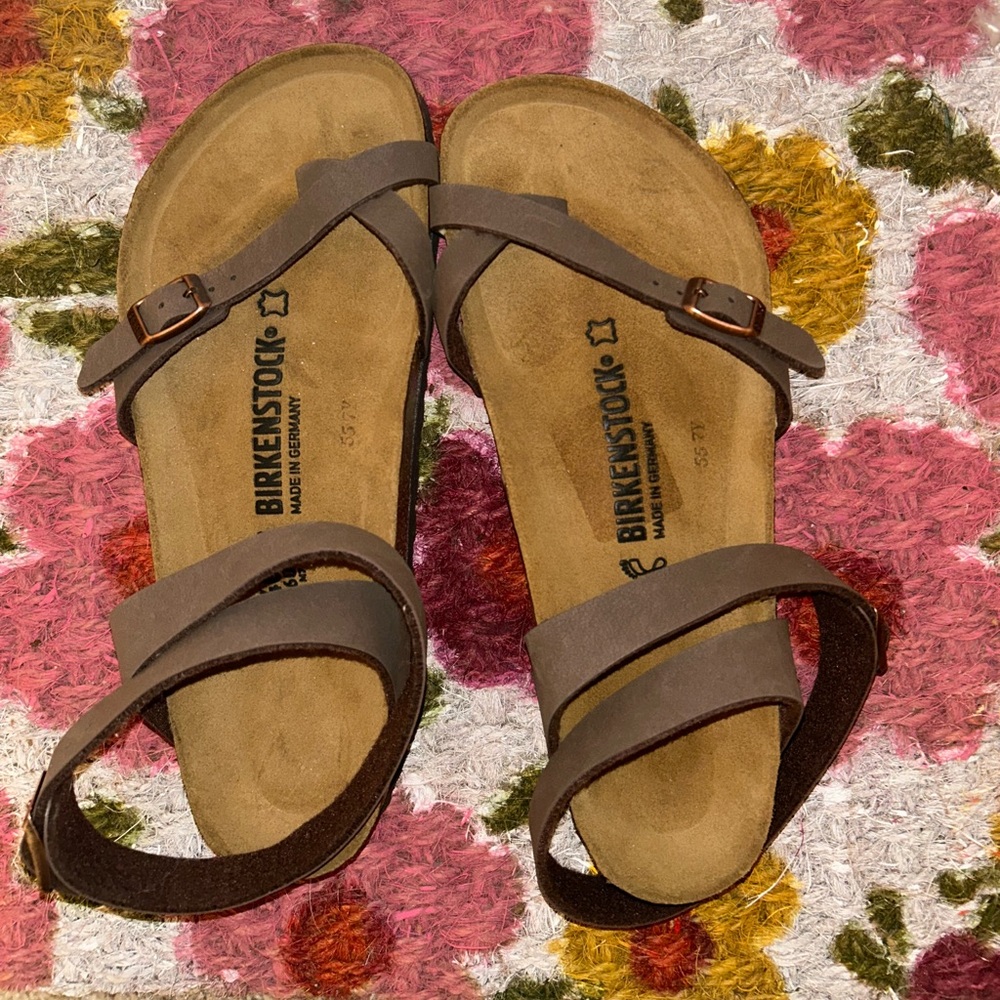 Brown Birko-flor Birkenstock ankle wrap around women’s 9 size 40